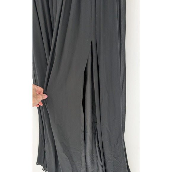 VTG Basix Black Sheer Chiffon Layered Twist Front Glam Pleated Event Maxi Gown - Picture 4 of 9